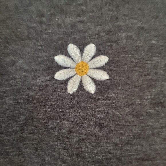 Romwe Womens Layered Look Striped Sleeve Gray Daisy Embroidery T-Shirt Size L - Picture 2 of 4